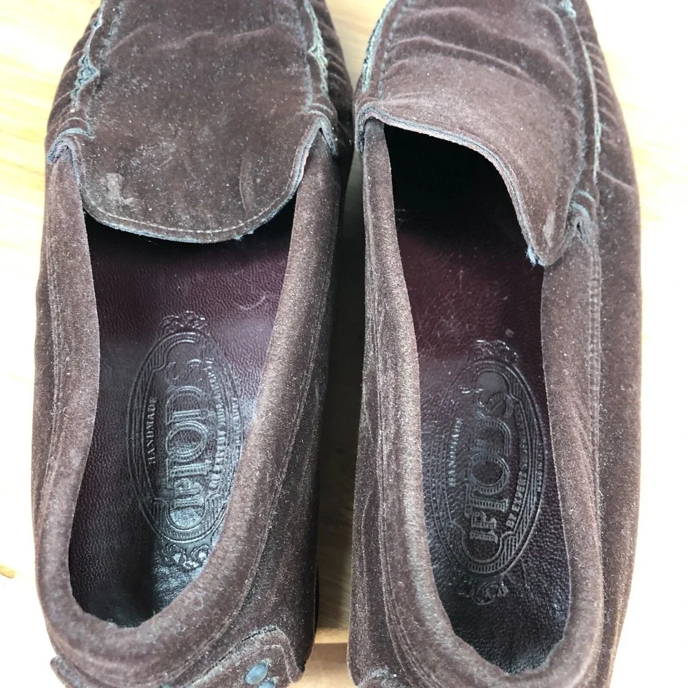 Tods womens size 37 shoes brown suede slip on comfort work loafers